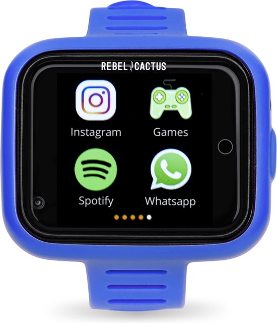 Rebel Cactus Play Bright Blue - Kids Smartwatch - Belhorloge & GPS tracker - FindMyKids app - Spatwaterdicht - Spotify - Games - Stappenteller