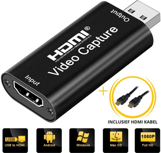 Rostem® HDMI Game Capture Card - Video Capture - HDMI naar USB - Cam link - Nintendo Switch - Inclusief HDMI Kabel - Zwart
