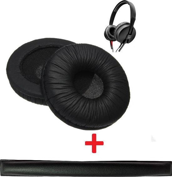 2-In-1 Luxe Lederen Vervang Hoofdband & Oorkussens Set Voor Sennheiser D25 HD25-1 II PC150 PC151 PC155 - Koptelefoon Earpads - Oor Kussens - Ear Pads - Headband Earpads Cushion Paar - Zwart