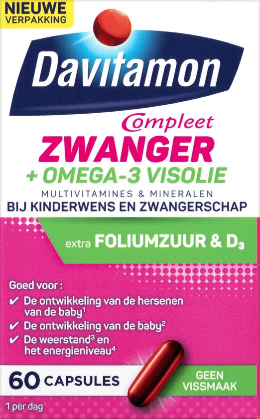 Davitamon Mama Compleet Zwanger Omega 3 Visolie - Multivitamine Zwangerschap met vitamine D3 - 60 stuks