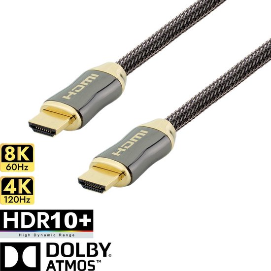 Qnected® HDMI 2.1 kabel - 1 meter - 8K@60Hz, 4K@120Hz - HDR10+, Dolby Vision - Gecertificeerd - Ultra High Speed - 48 Gbps | TV - Monitor - PC - Laptop - Beamer - PS5 - Xbox Series X & S