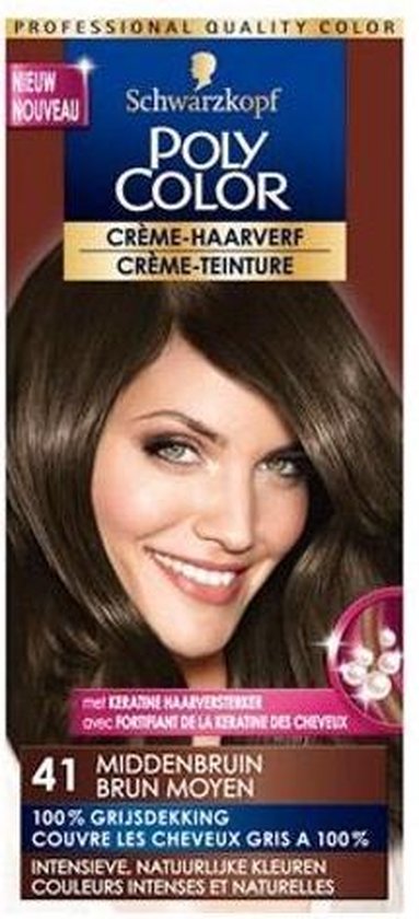 Schwarzkopf Poly Color Crème Haarverf 41 Middenbruin - 1 stuk - intensieve, natuurlijke kleuren met 100% grijsdekking