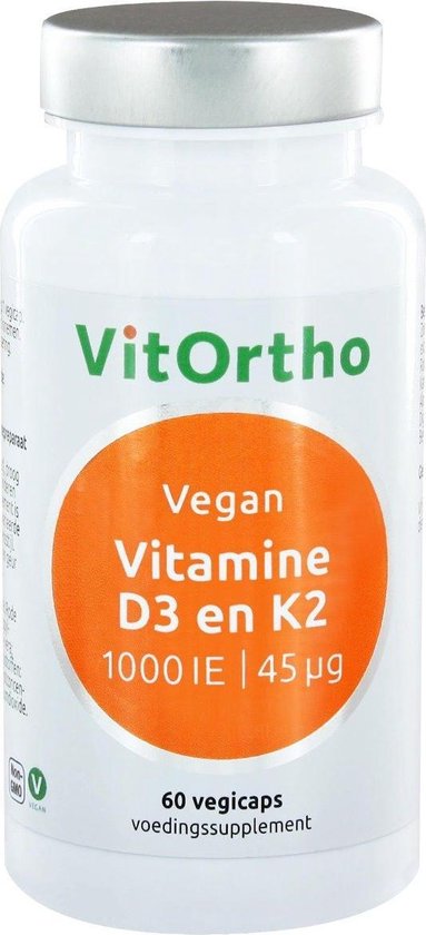 VitOrtho Vitamine D3 1000 IE en K2 45 mcg Vegan - 60 vcaps