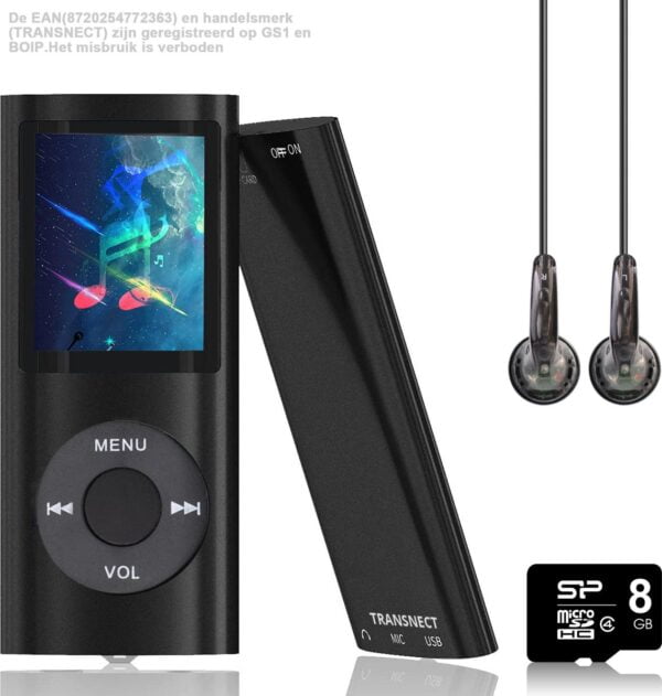 Transnect - HiFi Audio - MP3 Speler  - met 8GB Geheugen Micro SD-kaart - en HiFi Oordoorpjes - FM Radio - multifuncitonaal - Geheugen uitbreidbaar